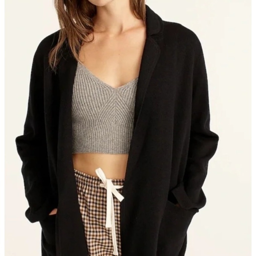 J. Crew Black Merino Wool Blend Slouchy‎ Oversized Open Cardigan Small Pockets